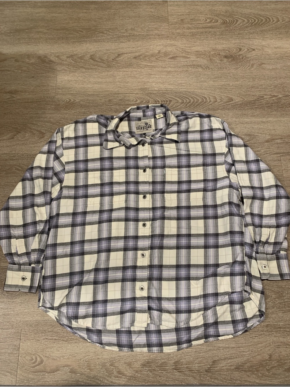 Levi's Silver Tab Purple and White Plaid Long Sleeve Flannel Size XL